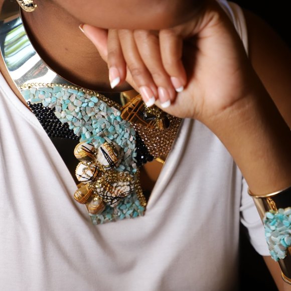 Gold Plated Choker 2 Bracelet and Earrings Set by Patricia Adelson - Picture 3 of 12